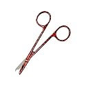 Cynamed Suture Stitch Scissors 4.5" with Crescent Delicate Hook- Perfect for Suture Removal, First Aid, EMS Training and More Premium Quality Instrument- Stainless Steel (Zebra, Red)