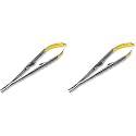Cynamed TC Castroviejo Micro Needle/Suture Holder Driver with Tungsten Carbide Inserts and Gold Ends - Premium Grade Instrument (5.5 in. Straight Jaws) (Pack of 2)