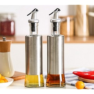 glass oil dispenser bottle for kitchen ss 500ml - 2pcs white
