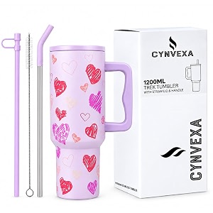 cynvexa tumbler with lid and straw 1200ml cup stainless steel vacuum insulated tumbler for water iced tea or coffee 12l office gym travelling purple heart
