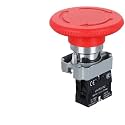 CZKE 1pcs 220V 12V 24V Red Mushroom Cap Emergency Stop Button 22mm 16mm Push Button Switch Momentary Latching 690V10A Switch on Off Switch(BS642 1NC)