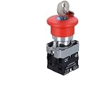 CZKE 1pcs 220V 12V 24V Red Mushroom Cap Emergency Stop Button 22mm 16mm Push Button Switch Momentary Latching 690V10A Switch on Off Switch(BS145 with Key 1NO1N)