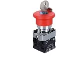 CZKE 1pcs 220V 12V 24V Red Mushroom Cap Emergency Stop Button 22mm 16mm Push Button Switch Momentary Latching 690V10A Switch on Off Switch(BS144 with Key 2NC)
