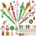 CZWZ 8 Pcs Christmas Beadable Pens, Plastic Beadable Pens with Multicolor Silicone Beads, Christmas Snowman Pine Tree Floral Hoop Deer Pens for Christmas Office School Supplies