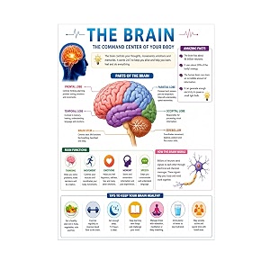 dcreative the brain anatomy educational poster human body charts for students kids amp classroom learning anatomy amp physiology wall posters for school home amp study room