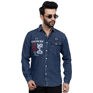 Mens Printed Denim Casual Shirt Full