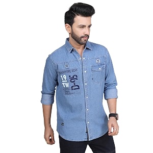 Mens Printed Denim Casual Shirt Full