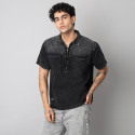D Finish Men Washed Casual Black Shirt