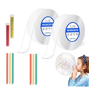 d-fix 2pcs nano tape with 2 glitter flakes stars 6 straw for balloon double sided ivy grip tape for walls washable reusable strong sticky strips multicolor moon amp heart art and craft diy kit 5 cm