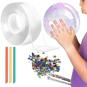 d-fix nano tape with 1 glitter flakes stars 3 straw for balloon double sided ivy grip tape for walls washable reusable strong sticky strips multicolor moon amp heart art and craft diy kit-3meter