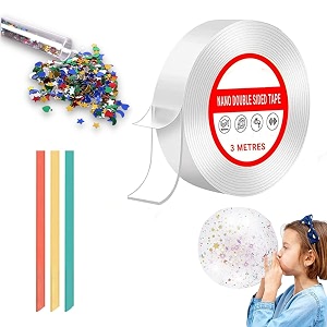 d-fix nano tape with 1 glitter flakes stars 3 straw for balloon double sided ivy grip tape for walls washable reusable strong sticky strips multicolor moon amp heart art and craft diy kit