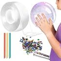 D-fix® Nano Tape with 1 Glitter Flakes Stars 3 Straw for Balloon Double Sided Ivy Grip Tape for Walls Washable Reusable Strong Sticky Strips Multicolor Moon &amp; Heart Art and Craft DIY kit-3METER