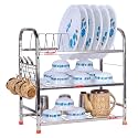 D.k 11® Stainless Steel 3 Layer Dish Rack Wall Mount | Bartan Stand for Kitchen Storage | Utensils Organizer Rack & Drainer Basket Modern