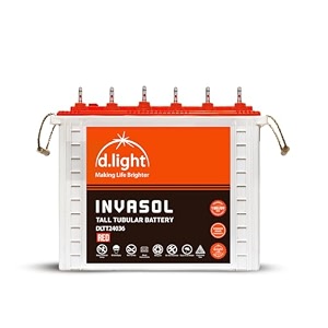 dlight invasol dltt24036-200ah 12v red tall tubular inverter battery for home office shops  higher backups low maintenence quick recovery  60 months warranty