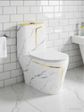DOT 9908 Premium Quality Cool White Marble commode with Yellow Finishing Line and Round Flush Button Western Commode (White Marble & Yellow)