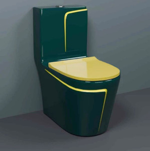 dot c 9928 premium quality shining royal green commode with yellow finishing line  yellow seat cover and round flush button western commode green