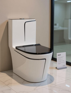 dot c01 premium quality white commode with black finishing line and round flush button western commode white black