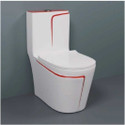 DOT C04 Premium Quality White Commode With Red Finishing Line And Round Flush Button Western Commode (White & Red)