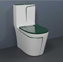 DOT C06 Premium White commode with Green Finishing Line and Round Flush Button Western Commode (White & Green)