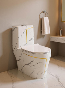 dot c08 premium white marble commode with yellow finishing line and round flush button western commode white  yellow