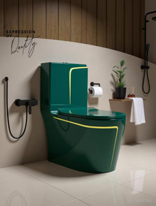 dot premium quality c028 premium quality shining royal green commode with yellow finishing line western commode green  yellow line