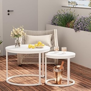 d obair round 236x236x18 stackable engineered wood with metal framecoffee tablenesting tablecenter table for living roomdrawing roombalconyset of 2 white do-round-white mar