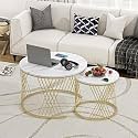 D Obair Round 23.6x23.6x18 Faux Marble Coffee Table/Nesting Table/Center Table for Living Room/Drawing Room/Balcony|Set of 2 (White, DO-Round-Faux Mar)