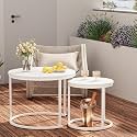 D Obair Round 23.6x23.6x18 Stackable Engineered Wood with Metal FrameCoffee Table/Nesting Table/Center Table for Living Room/Drawing Room/Balcony|Set of 2 (White, DO-Round-White Mar)
