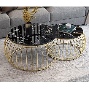 round 24x24x18 polished metal and marble coffee tablenesting tablecenter table for living roomdrawing roombalconyset of 2 black marble gold do-round-go-blackmarble