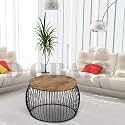 Round 24x24x18 Polished Metal and Engineered Wood Coffee Table/Nesting Table/Center Table for Living Room/Drawing Room/Balcony|Set of 1(Black Brown Round, Round_Desk_Brown)