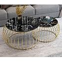 D Obair Round 24x24x18 Polished Metal and Marble Coffee Table/Nesting Table/Center Table for Living Room/Drawing Room/Balcony|Set of 2 (Marble Black, DO-Round-MarBlack)