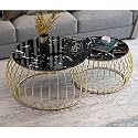 Round 24x24x18 Polished Metal and Marble Coffee Table/Nesting Table/Center Table for Living Room/Drawing Room/Balcony|Set of 2 (Black Marble Gold, DO-Round-Go-Blackmarble)