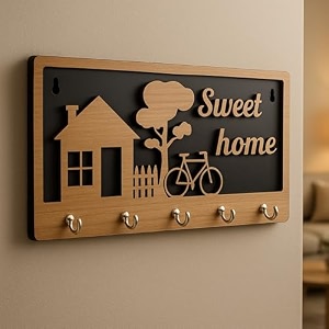 premium 3d wooden key holder with 6 stainless steel hook for living room wall decor welcome