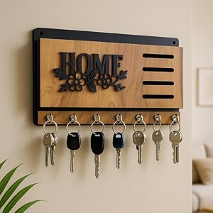 premium 3d wooden key holder with 6 stainless steel hook for living room wall decor wooden key-1