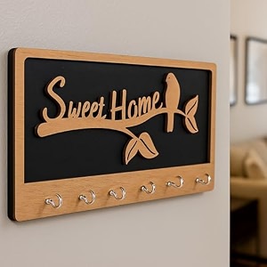 premium 3d wooden key holder with 6 stainless steel hook for living room wall decor sparrow key