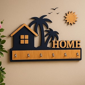 premium 3d wooden key holder with 6 stainless steel hook for living room wall decor natural key holder -1