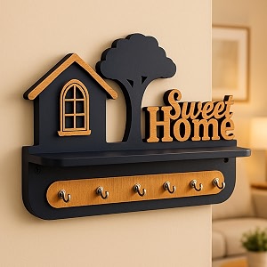 premium 3d wooden key holder with 6 stainless steel hook for living room wall decor plam tree key -1