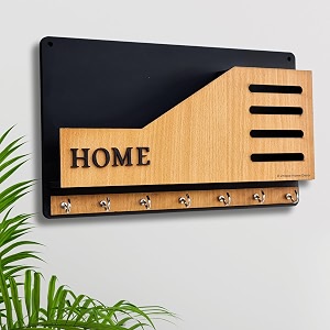 premium 3d wooden key holder with 6 stainless steel hook for living room wall decor mobile holder key-1