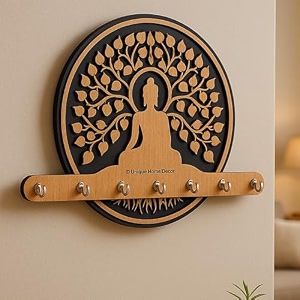 premium 3d wooden key holder with 6 stainless steel hook for living room wall decor home key holder -2