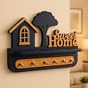 Premium 3D Wooden Key Holder with 6 Stainless Steel Hook for Living Room Wall Decor (PLAM Tree Key -1)
