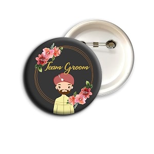 D2C Plastic Pin bride and groom badges