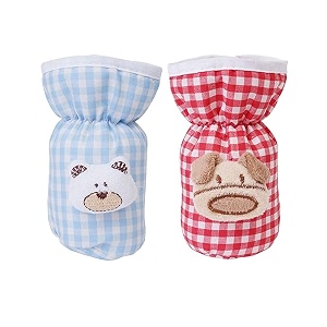 soft cotton stretchable baby feeding bottle cover with easy to hold strap for newborntoddler babies - cute attractive teddy cartoon with over all check print  small 60-125 ml redblue