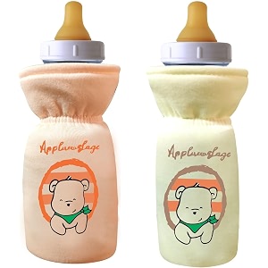 soft cotton stretchable baby feeding bottle cover with easy to hold strap for newborntoddler babies - cute attractive with plush toy print orange yellow