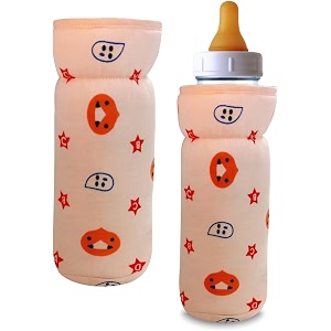soft cotton stretchable baby feeding bottle cover with easy to hold strap for newborntoddler babies - cute attractive with star print print orange
