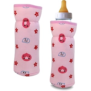 soft cotton stretchable baby feeding bottle cover with easy to hold strap for newborntoddler babies - cute attractive with star print print pink