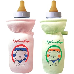 soft cotton stretchable baby feeding bottle cover with easy to hold strap for newborntoddler babies - cute attractive with plush toy print pink green