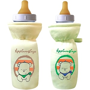 soft cotton stretchable baby feeding bottle cover with easy to hold strap for newborntoddler babies - cute attractive with plush toy print yellow green