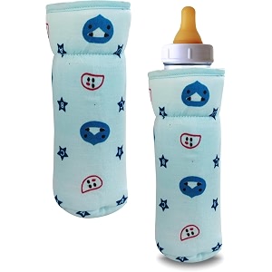 soft cotton stretchable baby feeding bottle cover with easy to hold strap for newborntoddler babies - cute attractive with star print print blue
