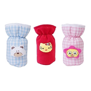 soft cotton stretchable baby feeding bottle cover with easy to hold strap for newborntoddler babies - cute attractive with check textile print blue