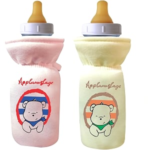 soft cotton stretchable baby feeding bottle cover with easy to hold strap for newborntoddler babies - cute attractive with plush toy print pink yellow